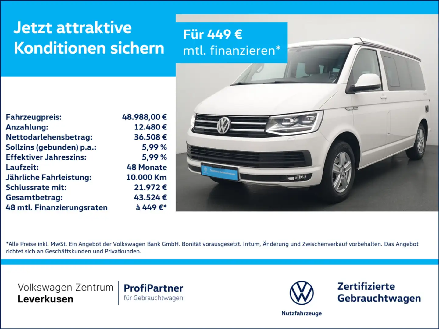 Volkswagen T6 California Ocean LED BEARLOCK KAM SHZ Weiß - 1