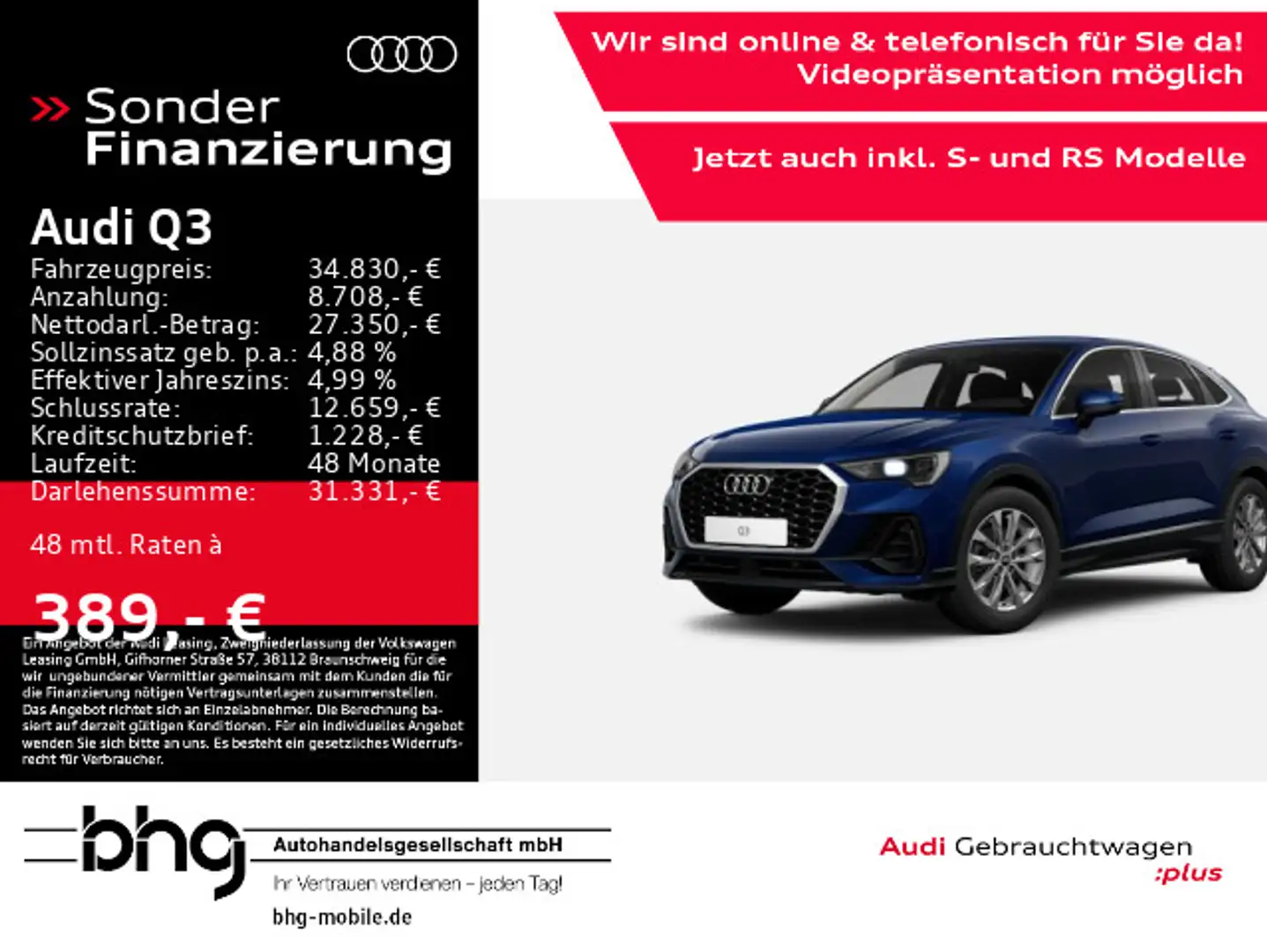Audi Q3 35 TDI Sportback Bleu - 1