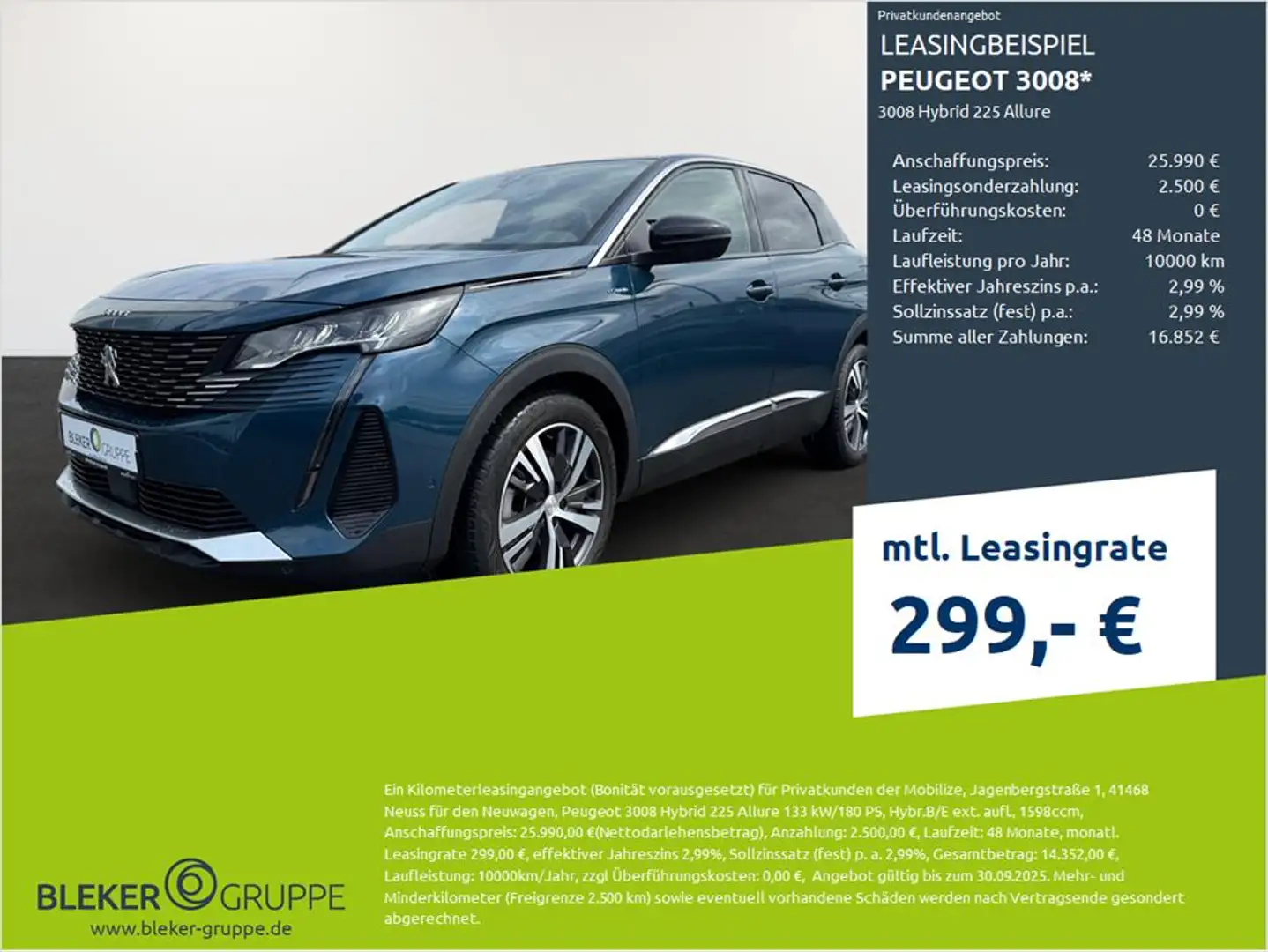 Peugeot 3008 Hybrid 225 Allure Blau - 1