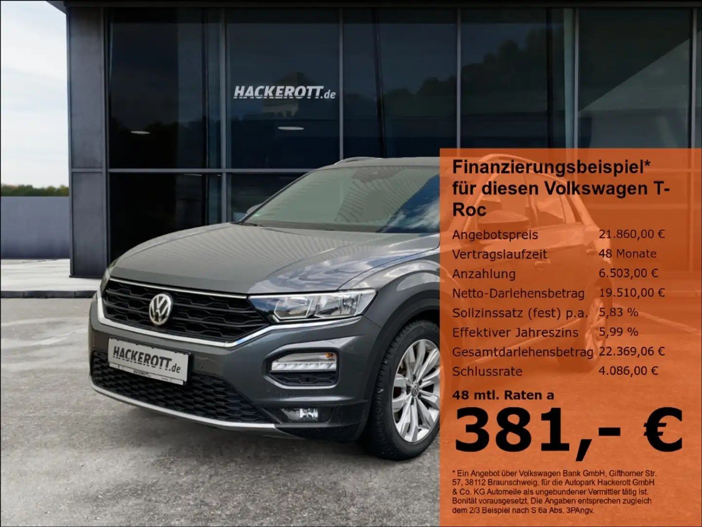 Volkswagen T-Roc Sport Navi ACC El. Panodach El. Heckklappe PDCv+h Grau - 1