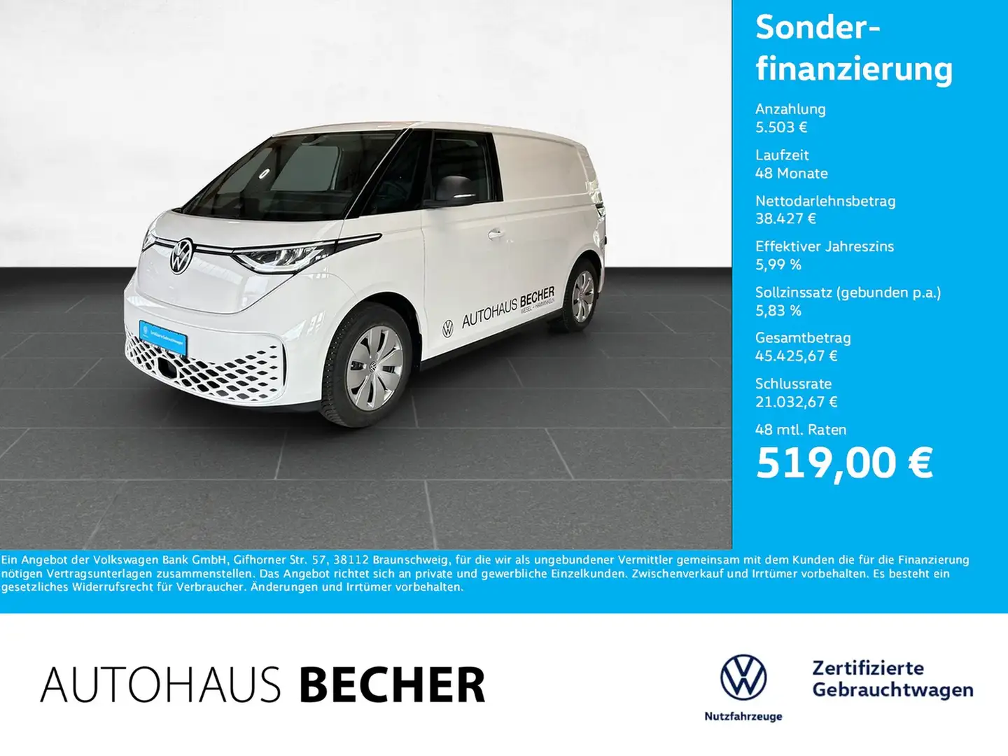 Volkswagen ID. Buzz Cargo 1-Gang-Automatik /AHK/Rückfahrkam Weiß - 1