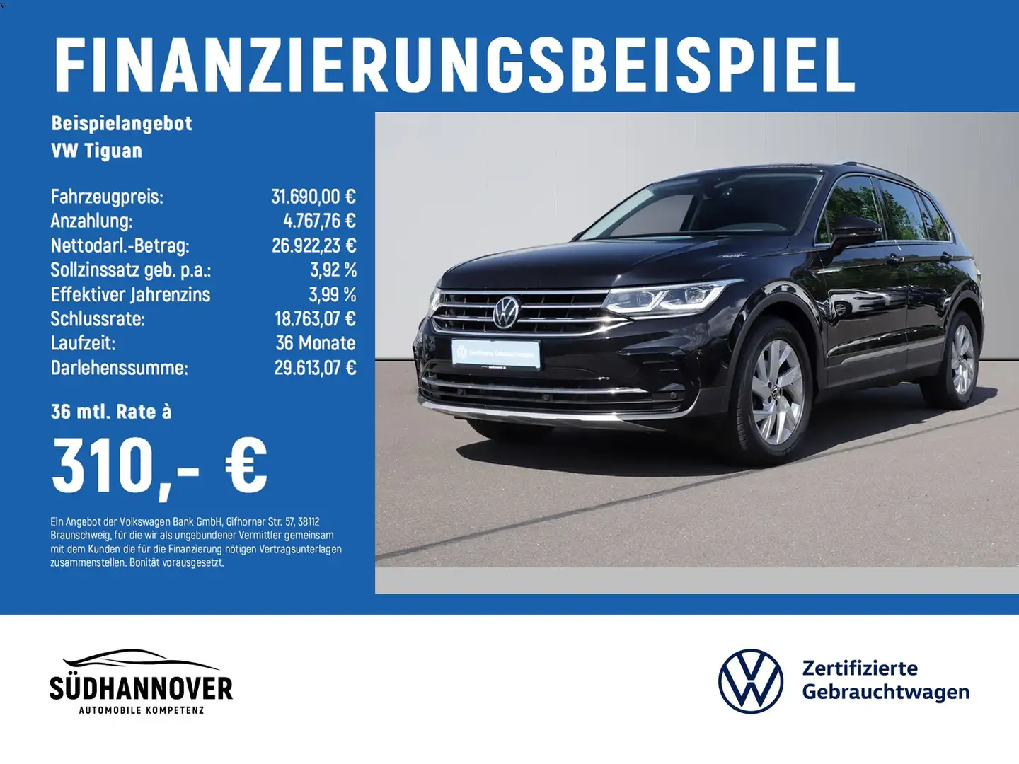 Volkswagen Tiguan Elegance 2.0 TDI DSG NAVI+STAND.+LED+SHZ Negro - 2