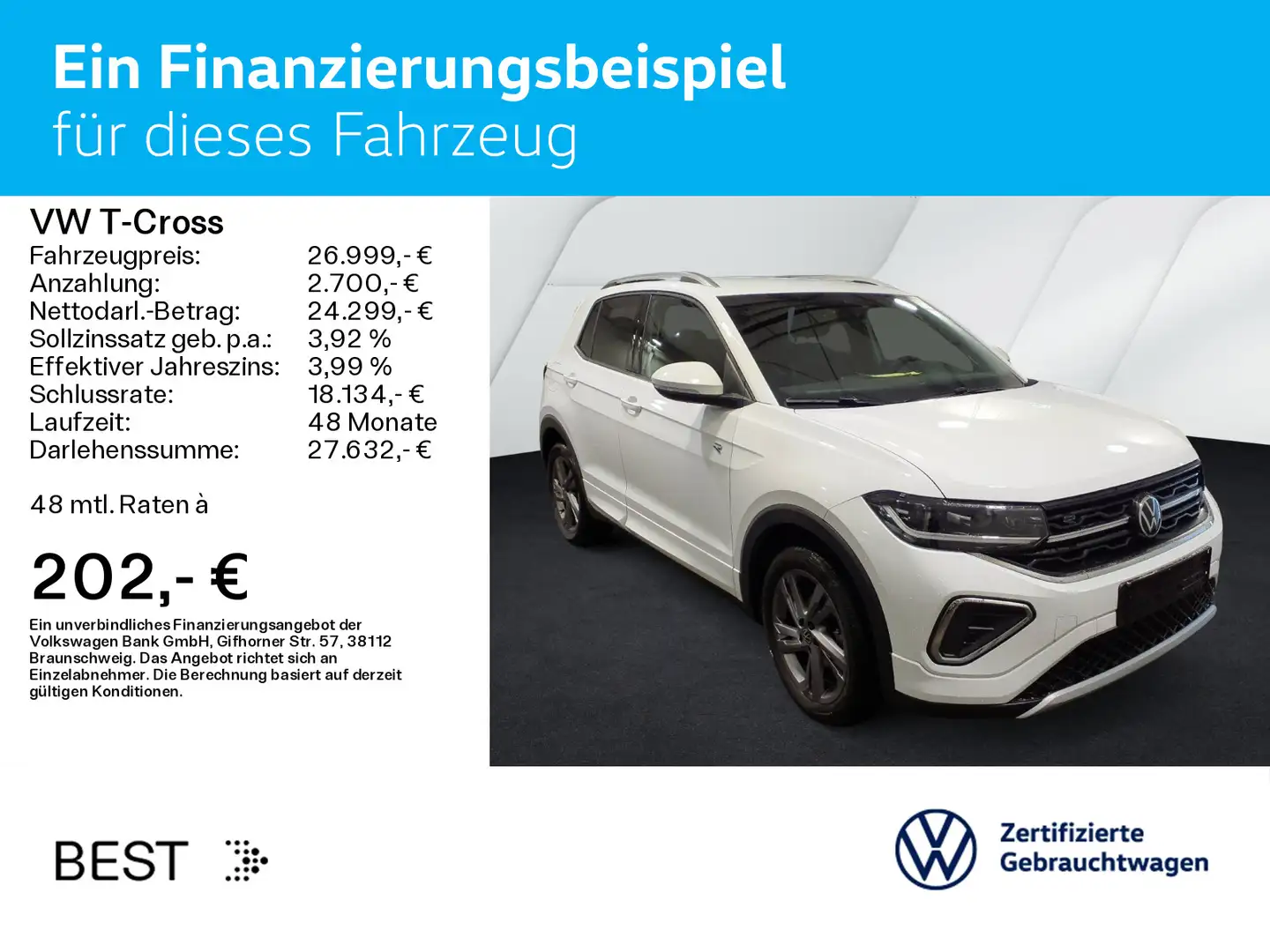 Volkswagen T-Cross 1.5 TSI DSG R-LINE*IQ.LIGHT*AHK*DIGITAL* Weiß - 2