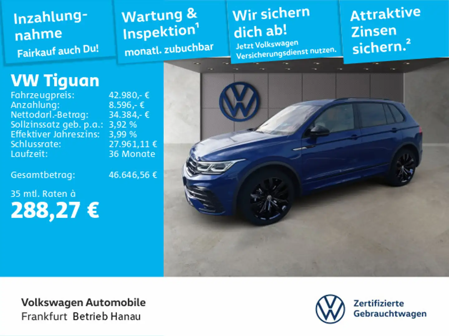 Volkswagen Tiguan 2.0 TSI DSG R-Line 4Motion IQ.Light Pano Blau - 1
