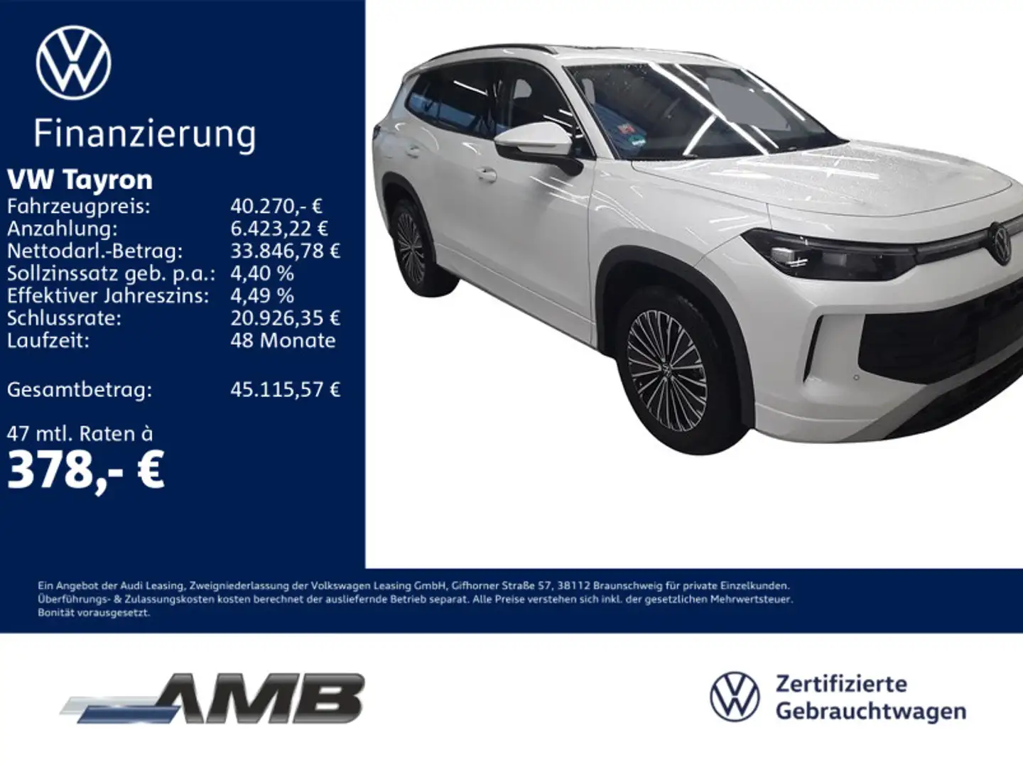 Volkswagen Tayron Life 1.5 eTSI AHK/LED/Navi/Pano/05.30Gara Weiß - 1