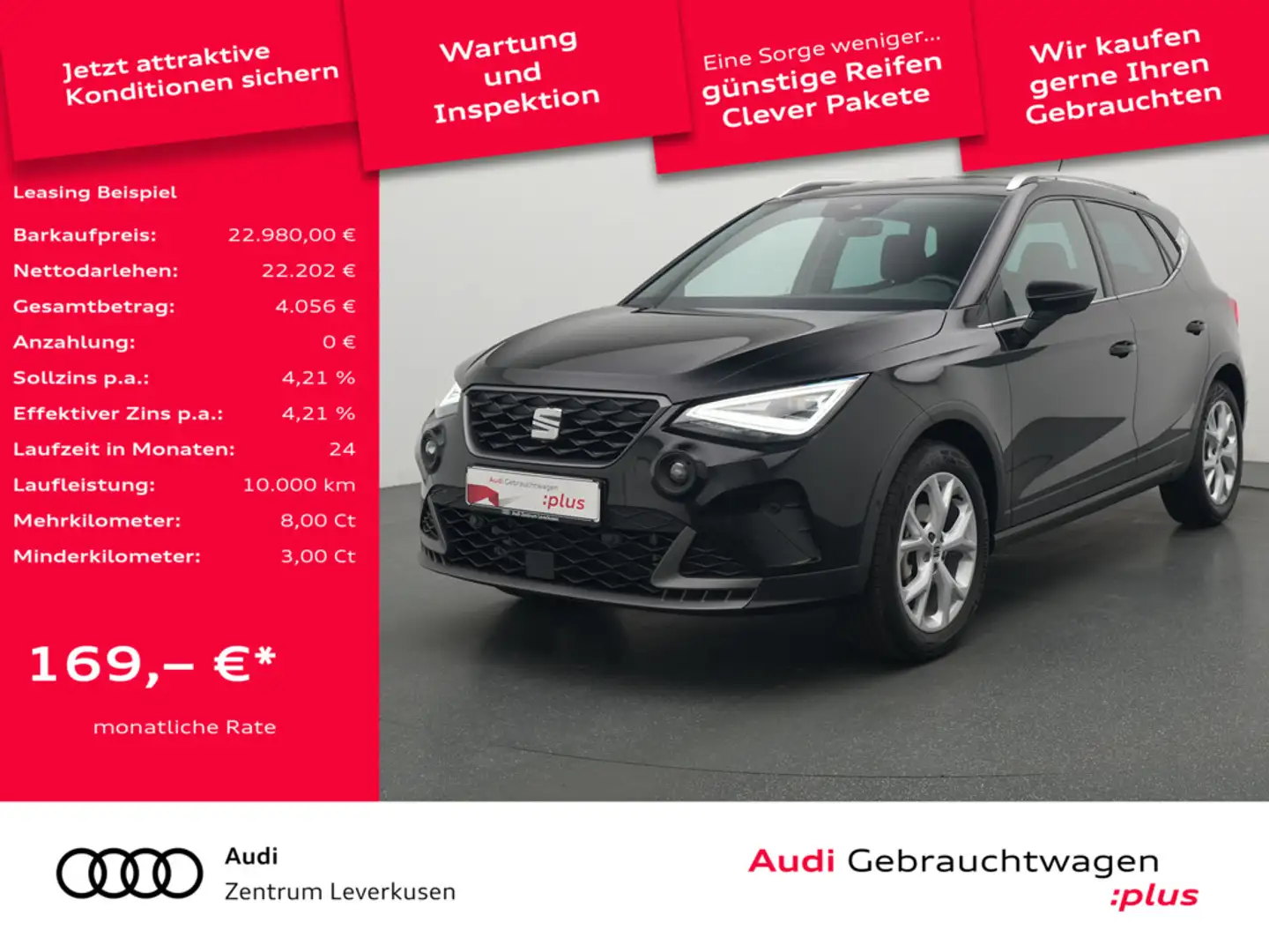 SEAT Arona TSI FR KEYLESS NAVI VIRT SHZ KAM ACC PD Schwarz - 1