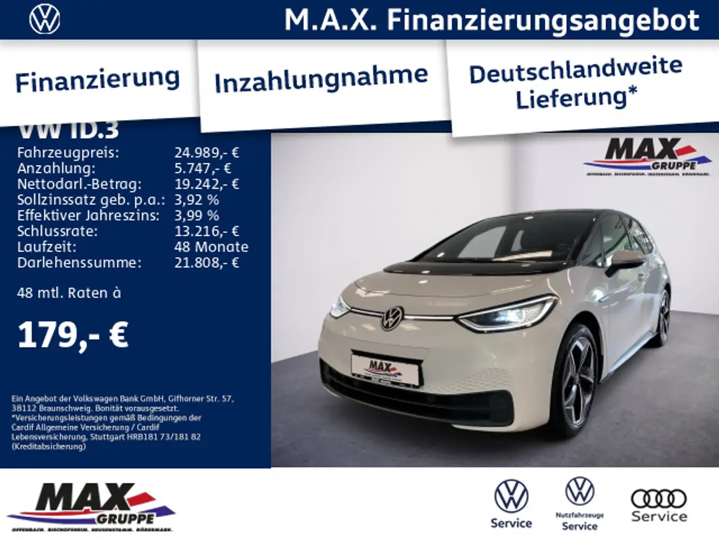 Volkswagen ID.3 PRO PERFORMANCE IQ.LIGHT+KAMERA+PANO+SITZHZ Weiß - 1