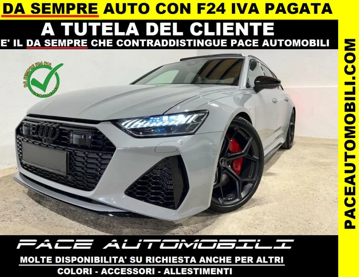 Audi RS6 CARBON TETTO B&O LED PDC KAMERA NAVI PELLE VALCONA Grigio - 1