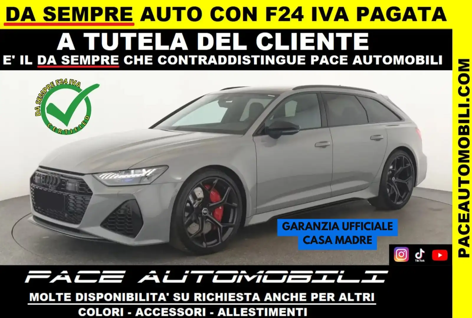 Audi RS6 CARBON TETTO B&O LED PDC KAMERA NAVI PELLE 22" ACC Grigio - 1