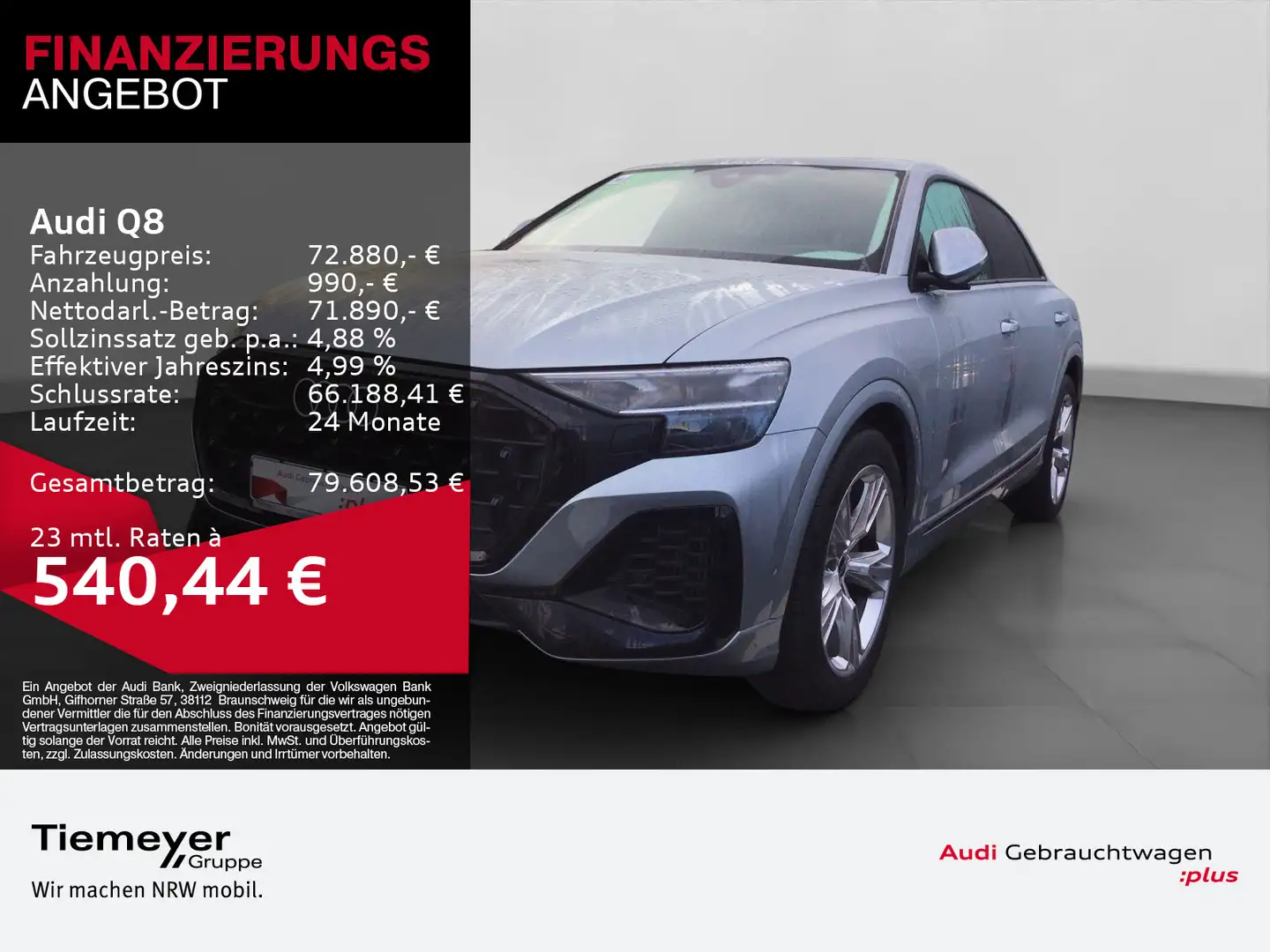 Audi Q8 55 TFSIe Q 2x S LINE LUFT AHK HuD PANO LM21 Silber - 1