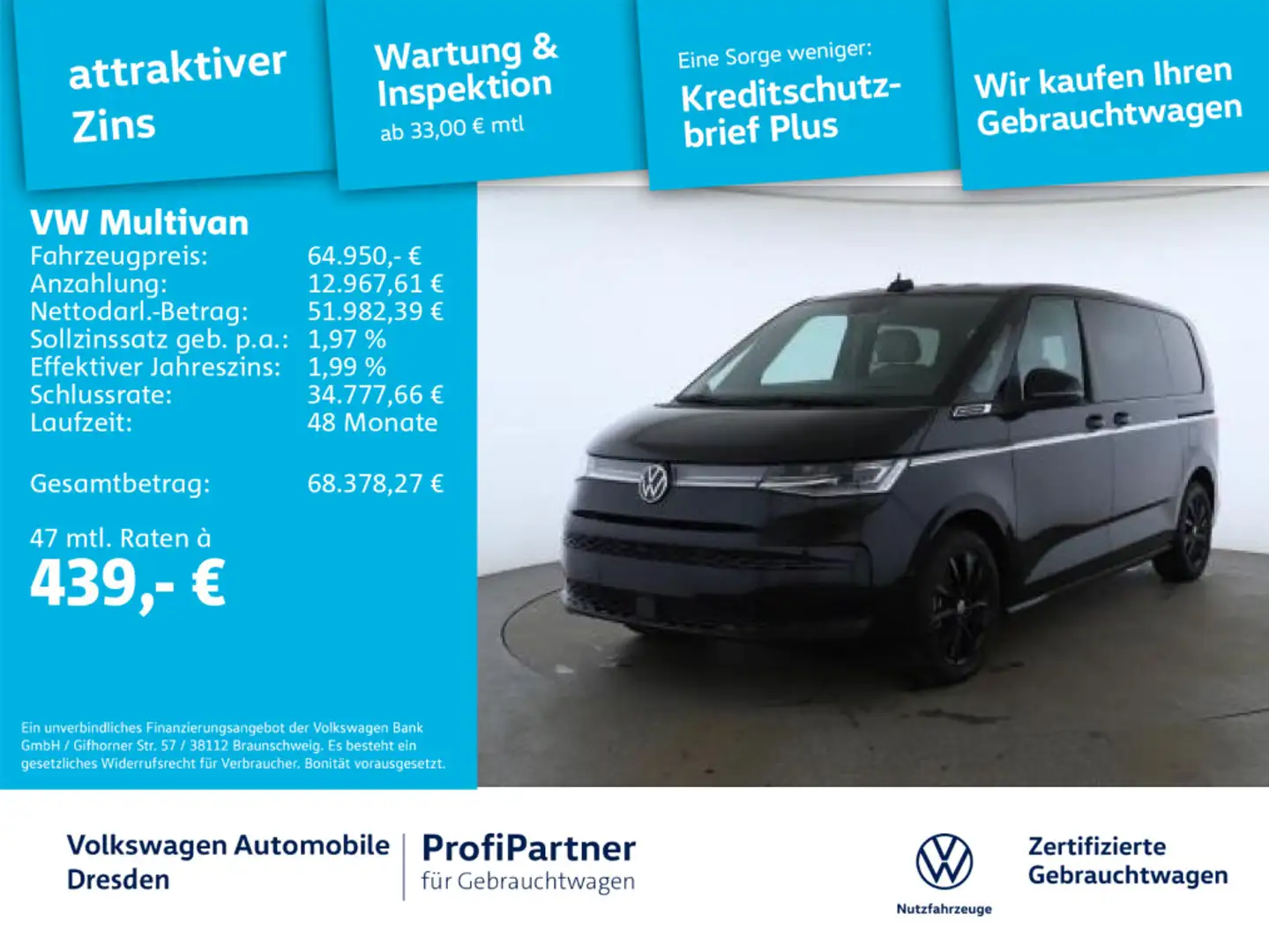 Volkswagen T7 Multivan T7 Multivan Style HYBRID 4M IQ-LED NAV ACC AHZV Schwarz - 1