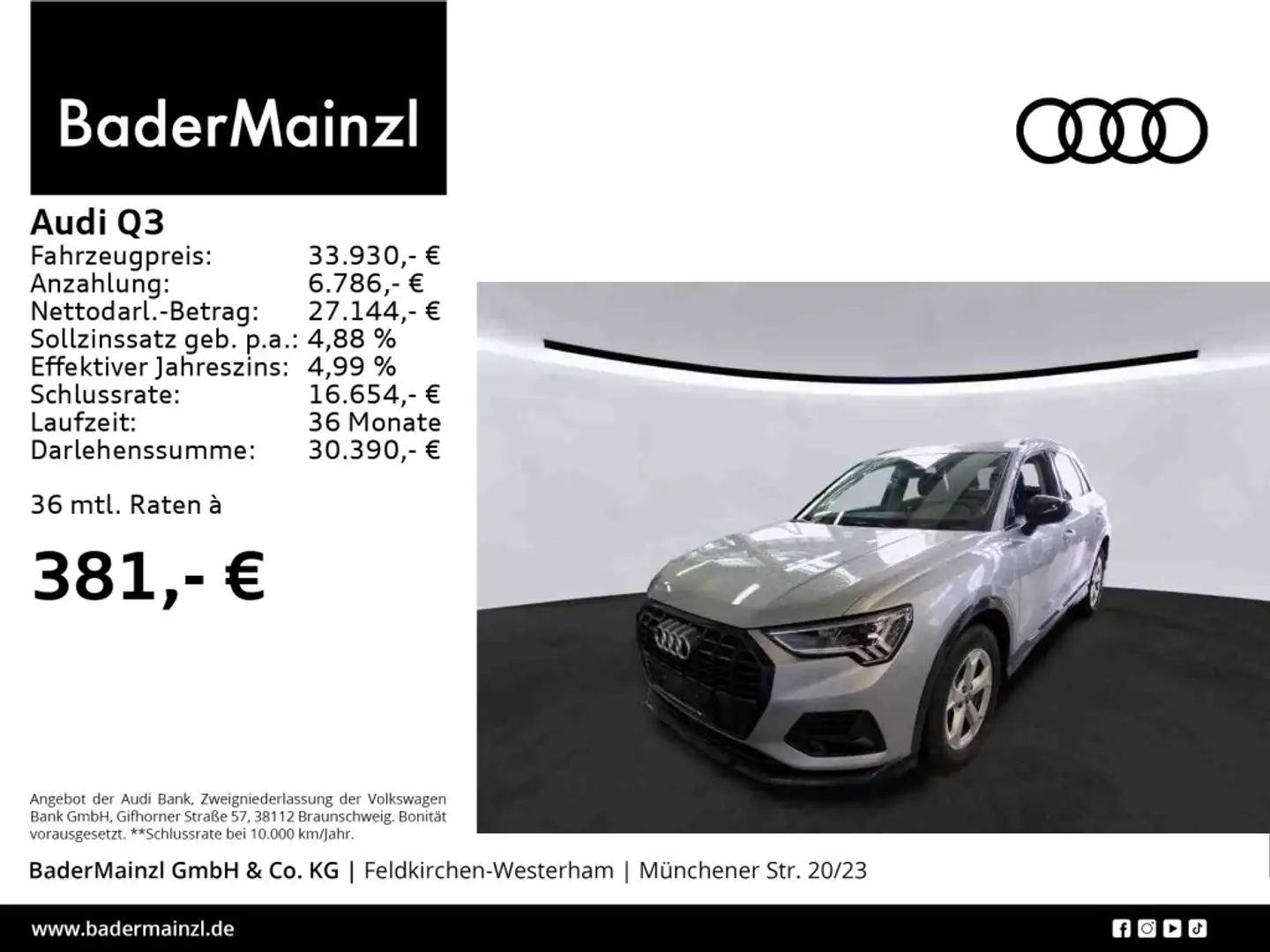 Audi Q3 35 TDI S tronic advanced AHK Carplay LED ACC Silber - 1