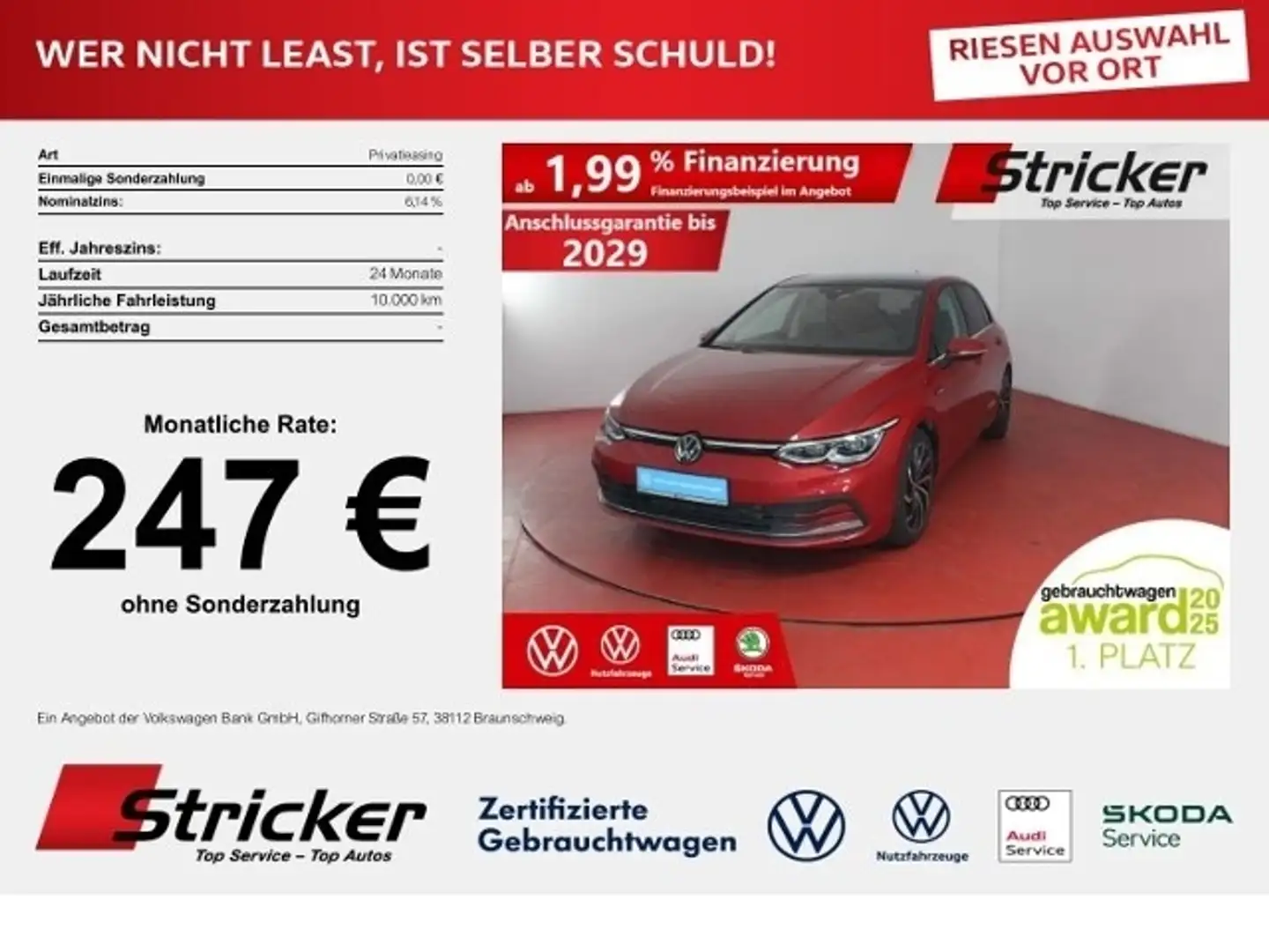 Volkswagen Golf Style 2.0TDI DSG 247,-ohne Anzahlung AHK Pano Rot - 1