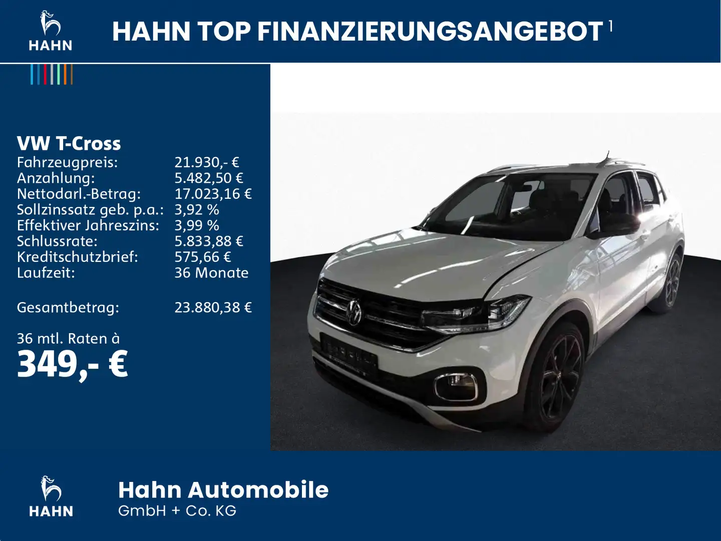 Volkswagen T-Cross 1.0 TSI DSG Style ACC AHK Cam LED Navi Weiß - 2