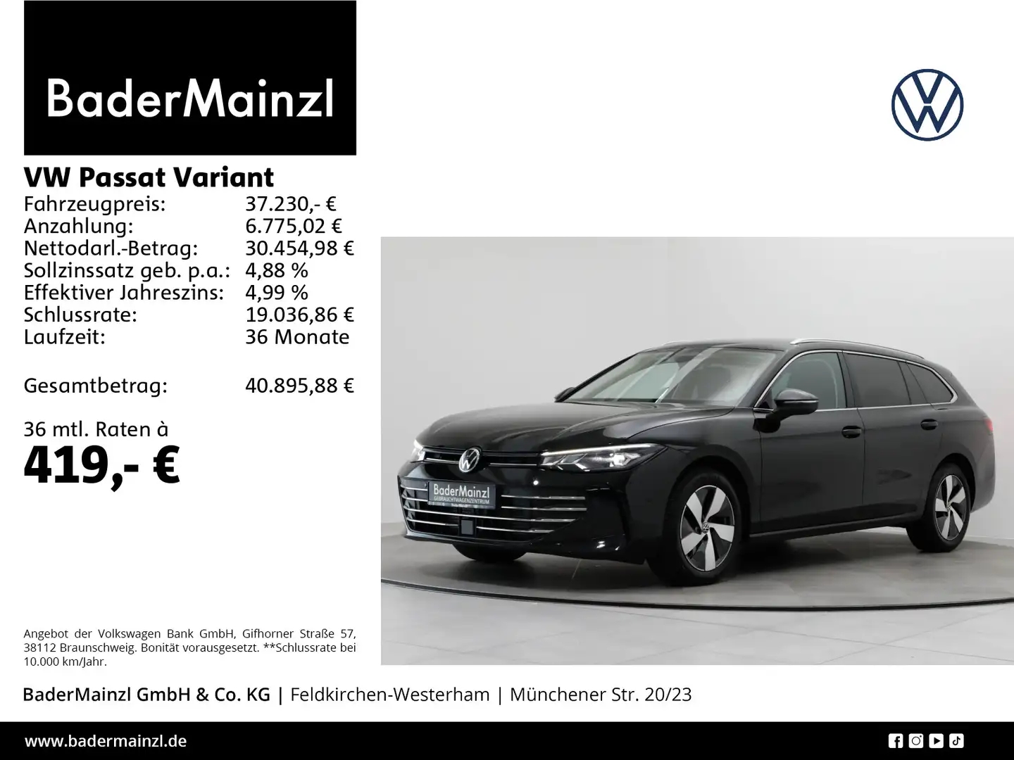Volkswagen Passat Variant 2.0 TDI DSG Business AHK Kam. ACC Schwarz - 1