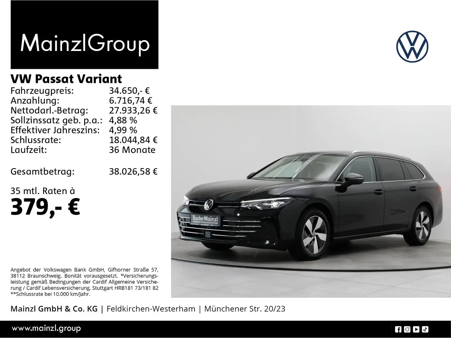 Volkswagen Passat Variant 2.0 TDI DSG Business AHK Kam. ACC Schwarz - 1