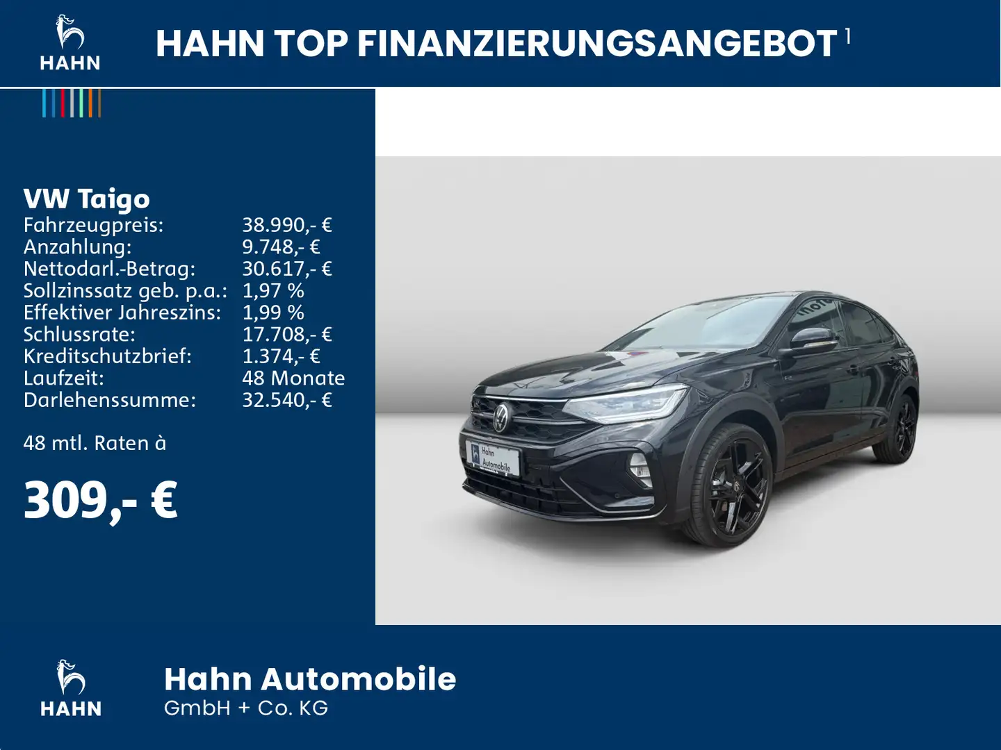 Volkswagen Taigo R-Line 1,5TSI DSG 110 kW PANO NAV AHK M+S Schwarz - 2