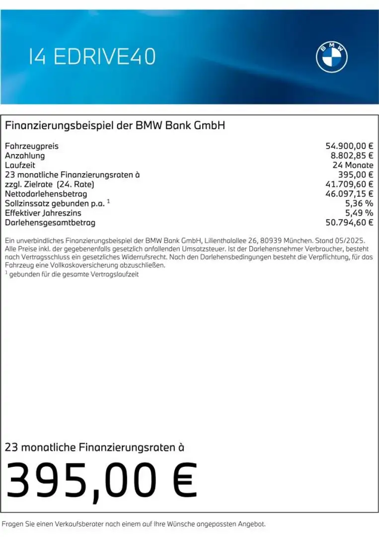 BMW i4 eDrive40 M Sport⚡|0,5% DWbst|UPE 77.240€|Sofort ve Blau - 2