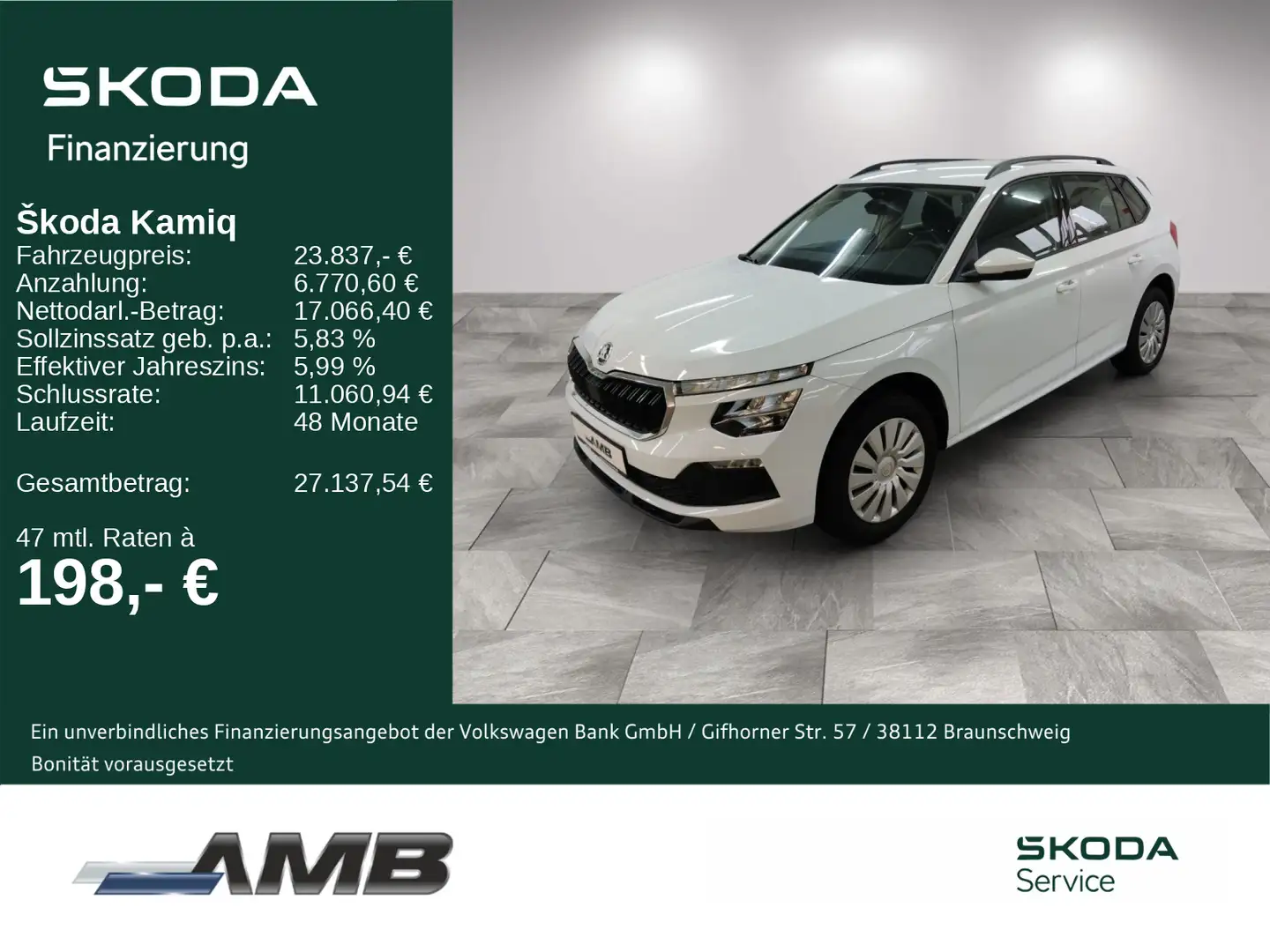 Skoda Kamiq Essence 1.0 TSI DSG/AHK/LED/Sitzhzg/GRA Weiß - 1