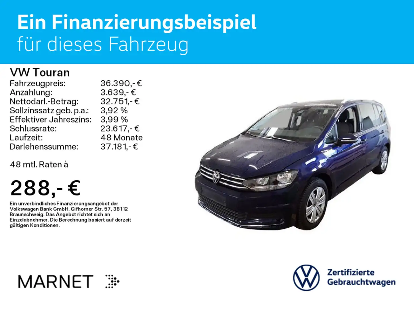 Volkswagen Touran 2.0 TDI SCR DSG MOVE*110kW* Navi*AHK* Pa Blau - 2