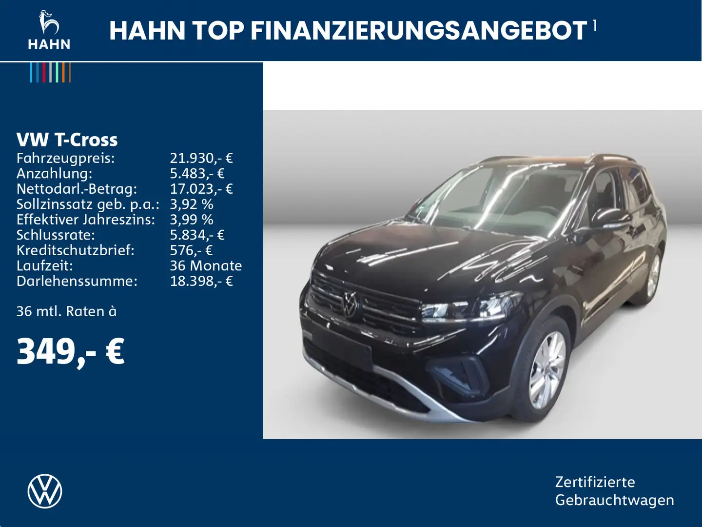 Volkswagen T-Cross 1.0TSI Life LED Navi ACC Sitzh CAM App-C Schwarz - 2