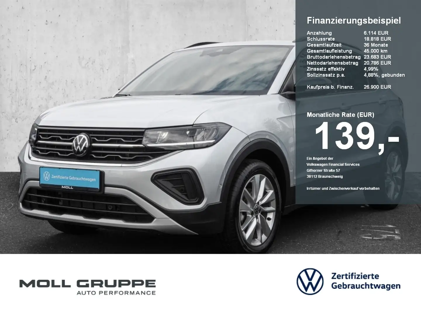 Volkswagen T-Cross 1.5 TSI DSG Life KLIMA ACC AUT FLA KAM Silber - 1