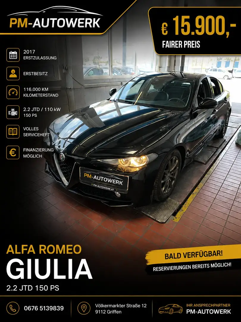 Alfa Romeo Giulia Giulia 2.2JTDM Leder Erstbesitz Serviceheft Schwarz - 1
