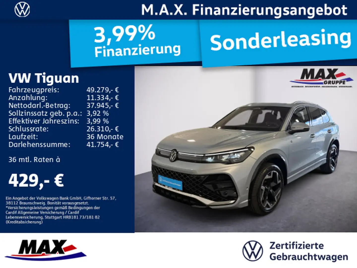 Volkswagen Tiguan 2.0 TDI DSG 4M R-LINE +NAVI+AHK+PANO+HUD+ Silber - 1