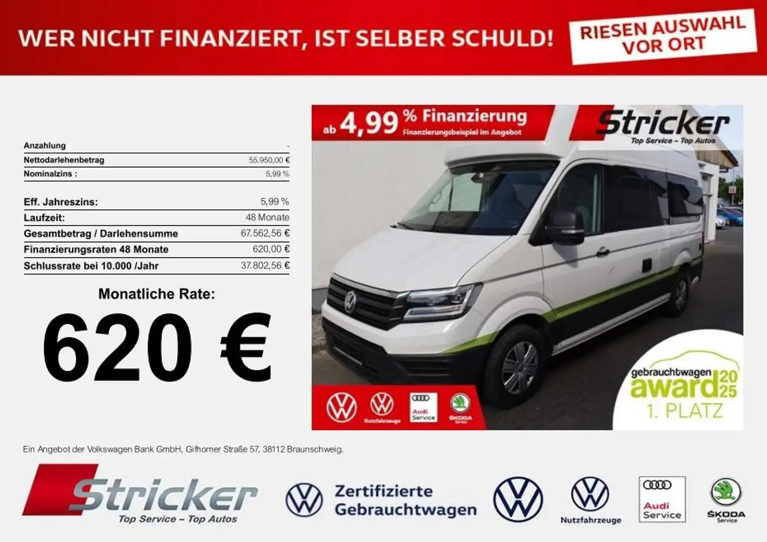 Volkswagen Crafter Grand California 600 2.0TDI DSG 620,-ohne Anzahlu Weiß - 1