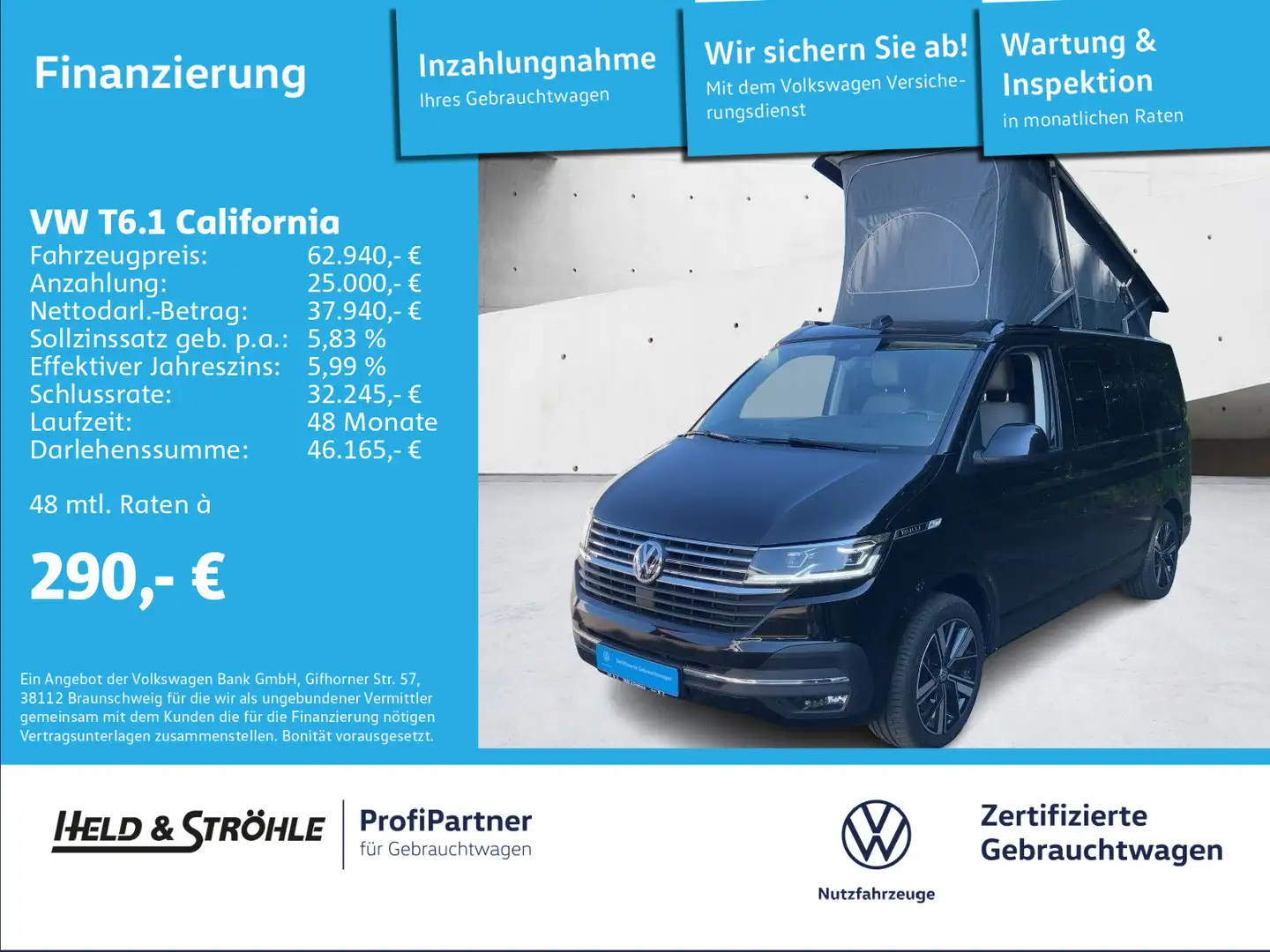 Volkswagen T6.1 California Ocean 2.0 TDI DSG 4M AUFSTELLDAC Чёрный - 1