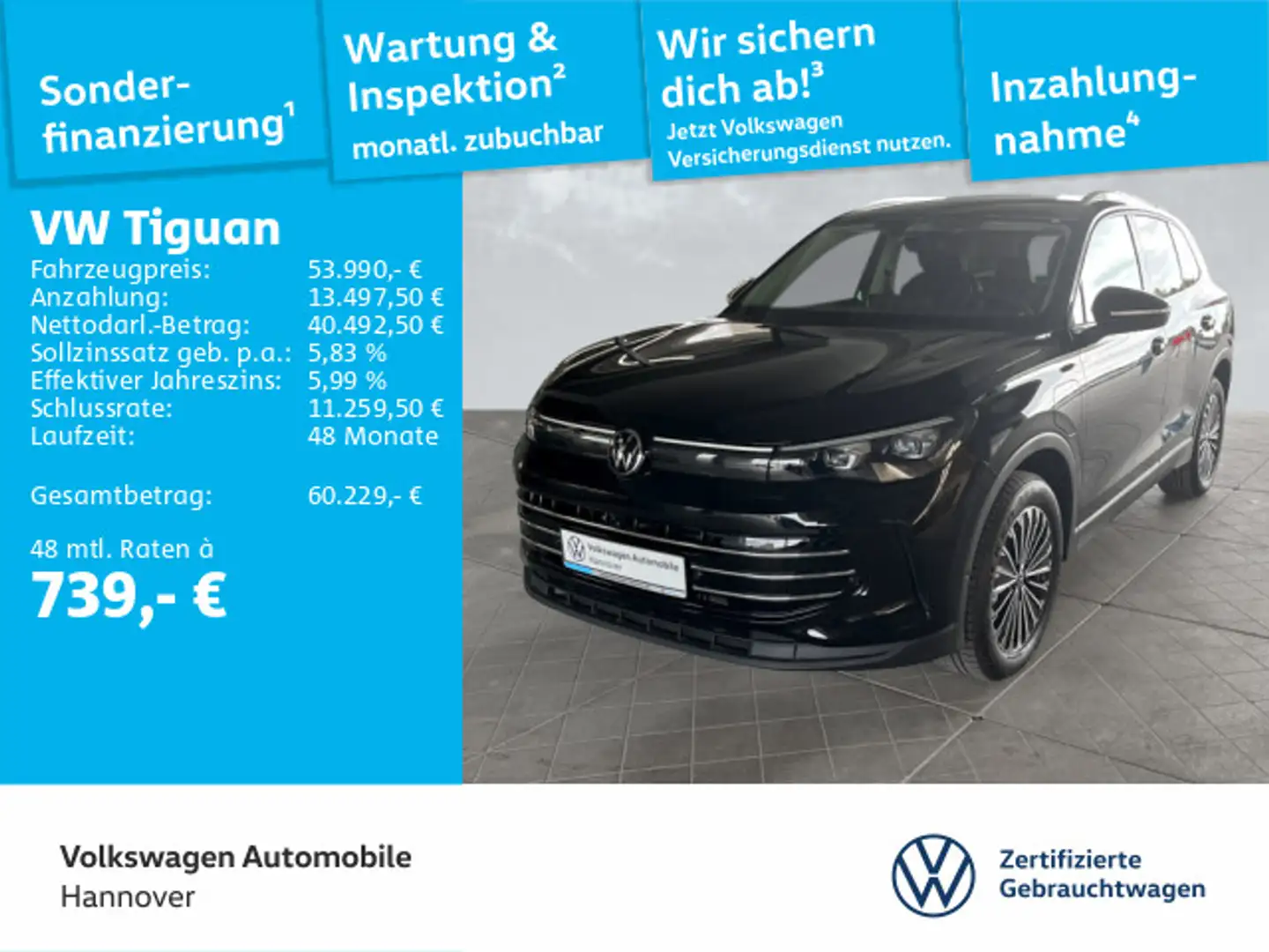 Volkswagen Tiguan Elegance 1.5 TSI DSG eHybrid Navi AHK DCC Schwarz - 1