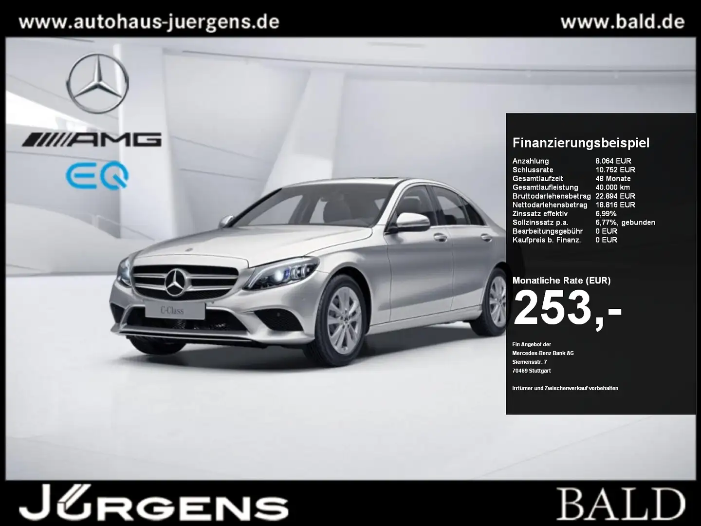 Mercedes-Benz C 200 Avantgarde/Comand/ILS/SHD/Totw/Cam/Amb/17" Silber - 1