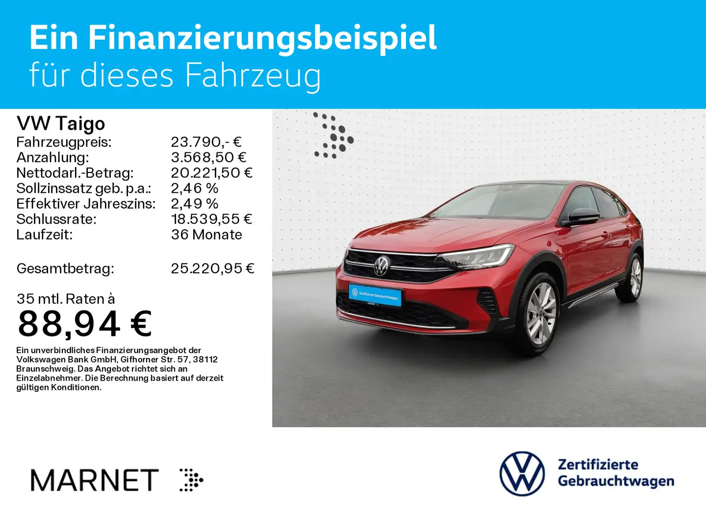 Volkswagen Taigo GOAL 1.0 Navi*Pano*ASG*Kamera*LED*SHZ*ACC* Rouge - 2