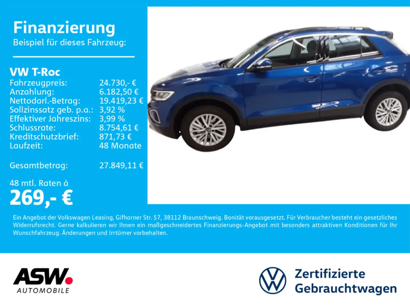 Volkswagen T-Roc Life 1.0 TSI Standhzg. Navi Klima SHZ LED Blau - 1