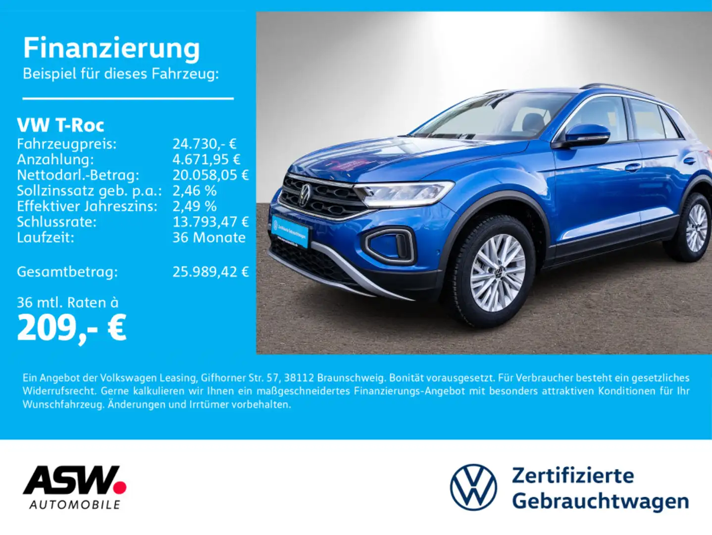 Volkswagen T-Roc Life 1.0 TSI Standhzg. Navi Klima SHZ LED Blau - 1