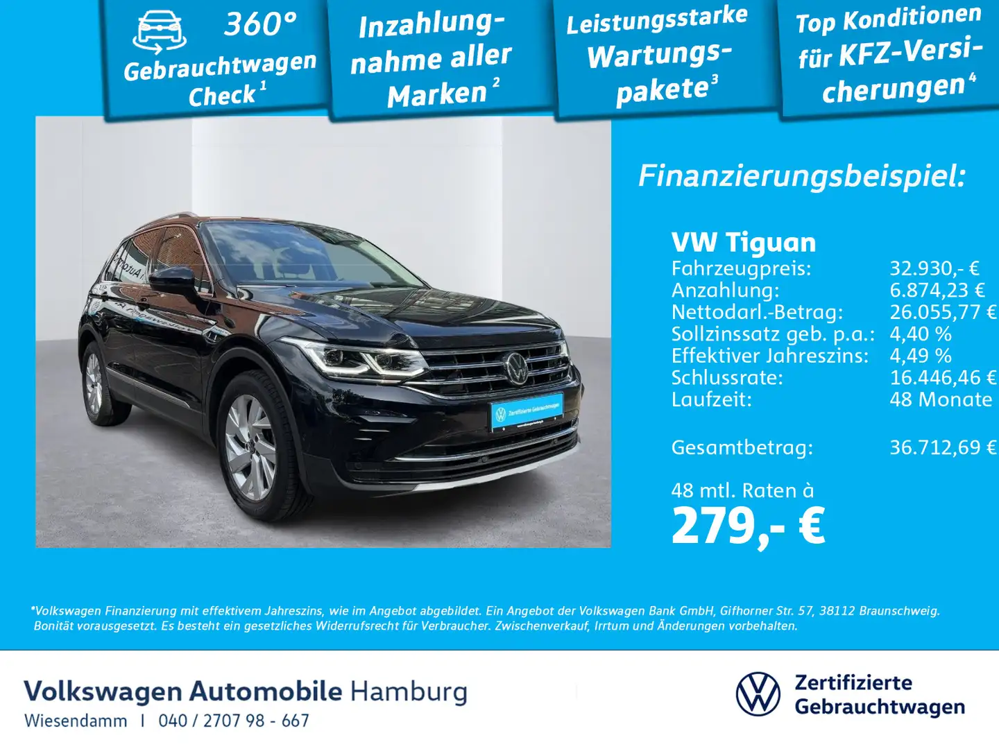 Volkswagen Tiguan 2.0 TDI DSG Elegance PANO/ACC/NAVI/KAMERA Schwarz - 1