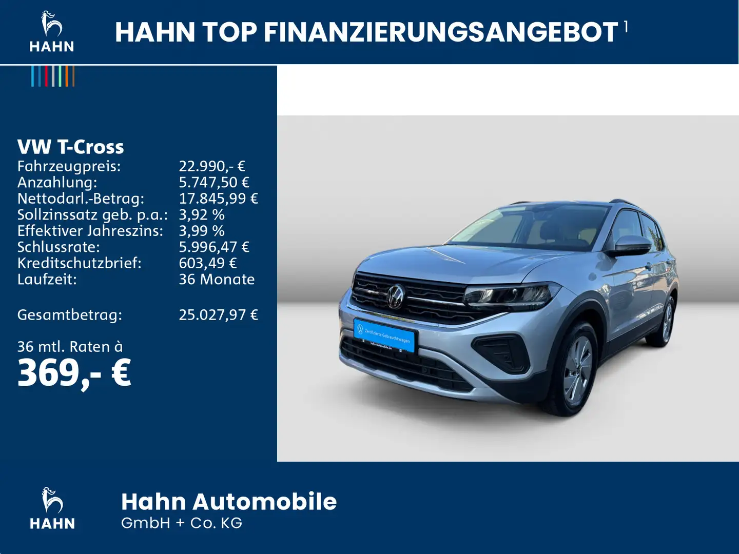 Volkswagen T-Cross 1.0TSI Life LED Navi ACC AHK APP Sitzh Argent - 2