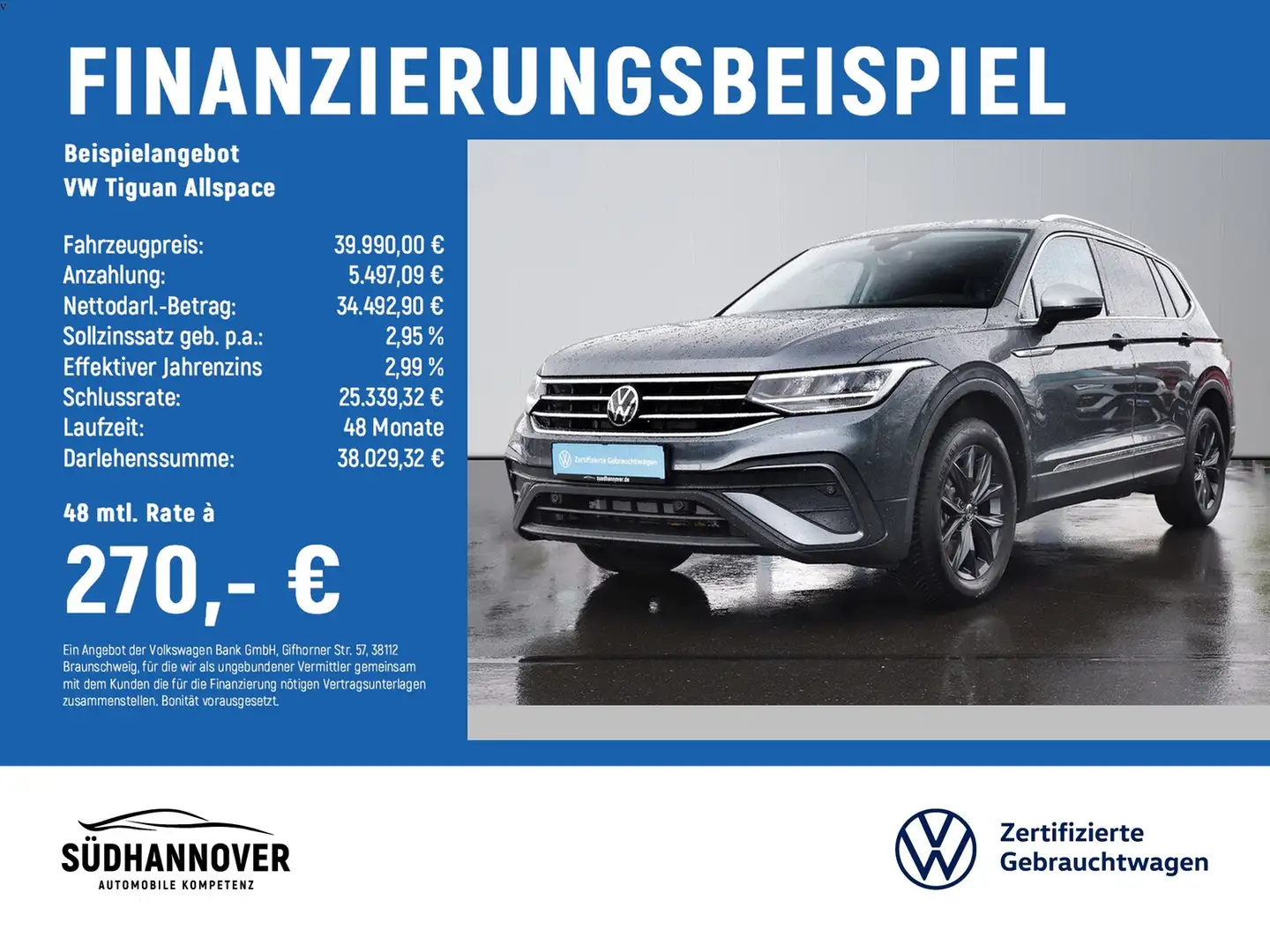 Volkswagen Tiguan Allspace Move 2.0 TDI DSG 4Motion AHK+LED Grau - 2