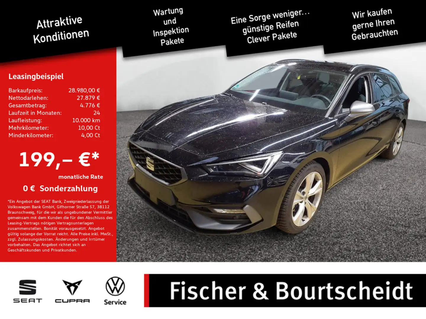 SEAT Leon Sportstourer 1.5 eTSI FR DSG NAV KAM LED Schwarz - 1