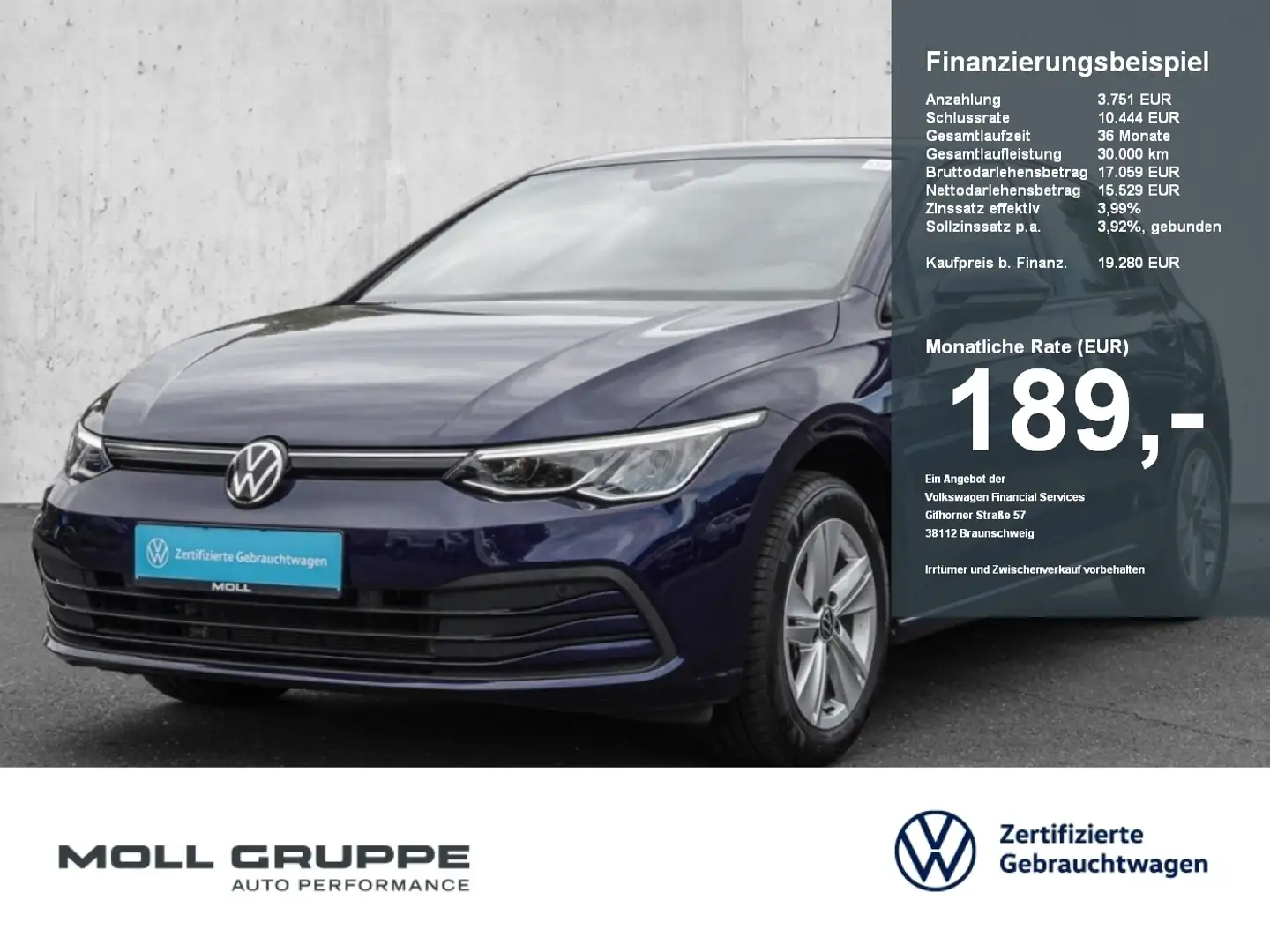 Volkswagen Golf 1.0 TSI Life NAVI LM ACC PDC KLIMAA VICO Blau - 1