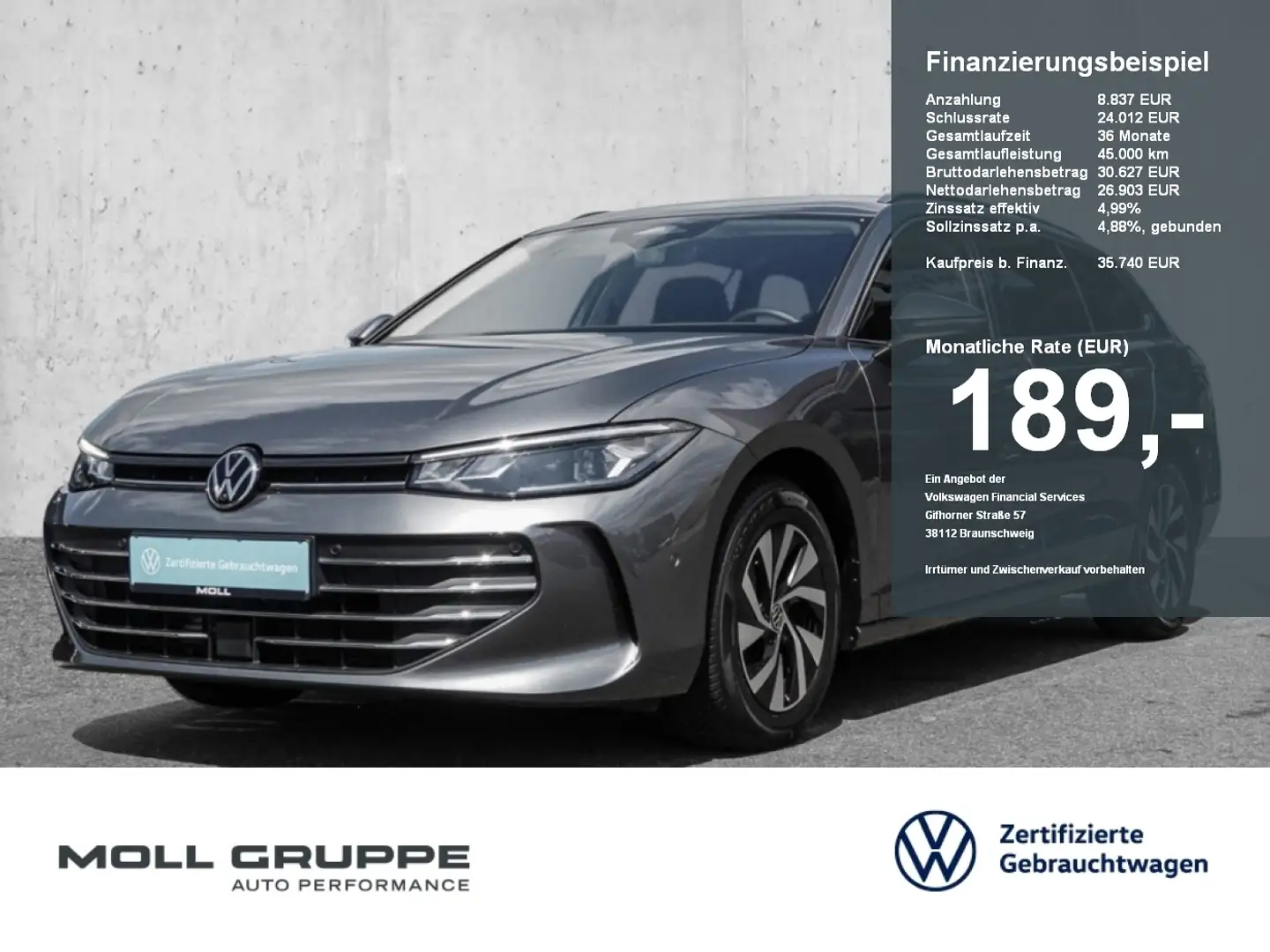 Volkswagen Passat Variant (neues Modell) 2.0 TDI DSG Business Grau - 1