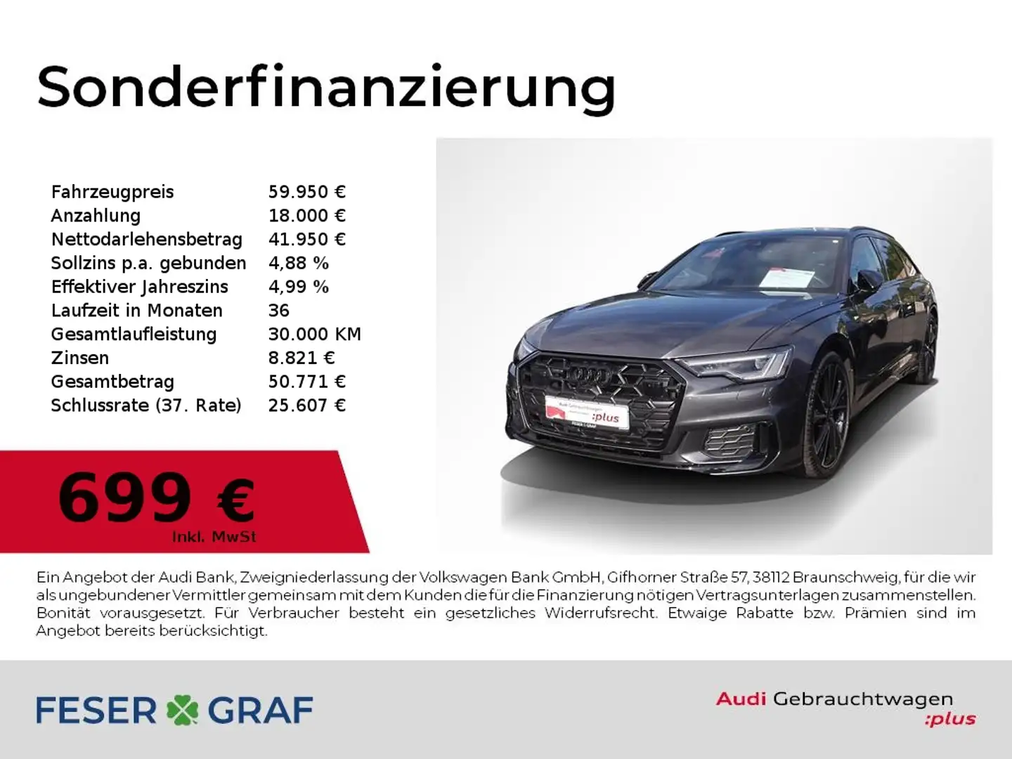 Audi A6 Avant 50 TDI S Line HUD,Leder,AHK,B&O,Kameras Grau - 1