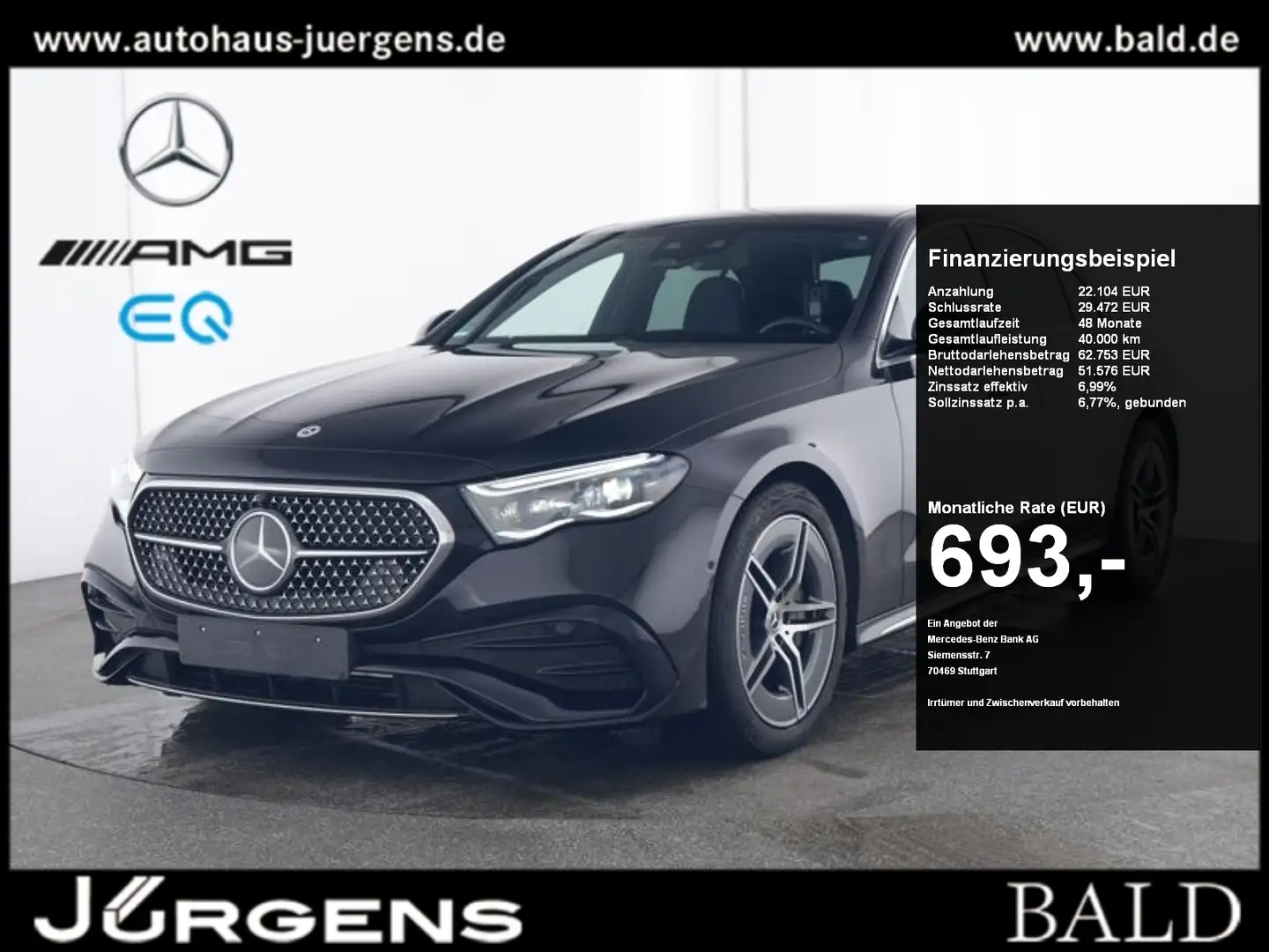 Mercedes-Benz E 450 d 4M AMG-Sport/Distr/Pano/AHK/360/Digital Schwarz - 1