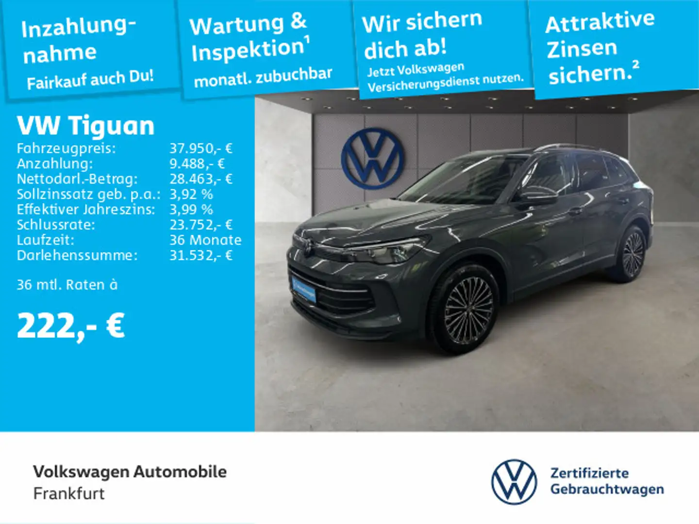Volkswagen Tiguan 2.0 TDI DSG Life Navi AHK Sprachassistent Grau - 2