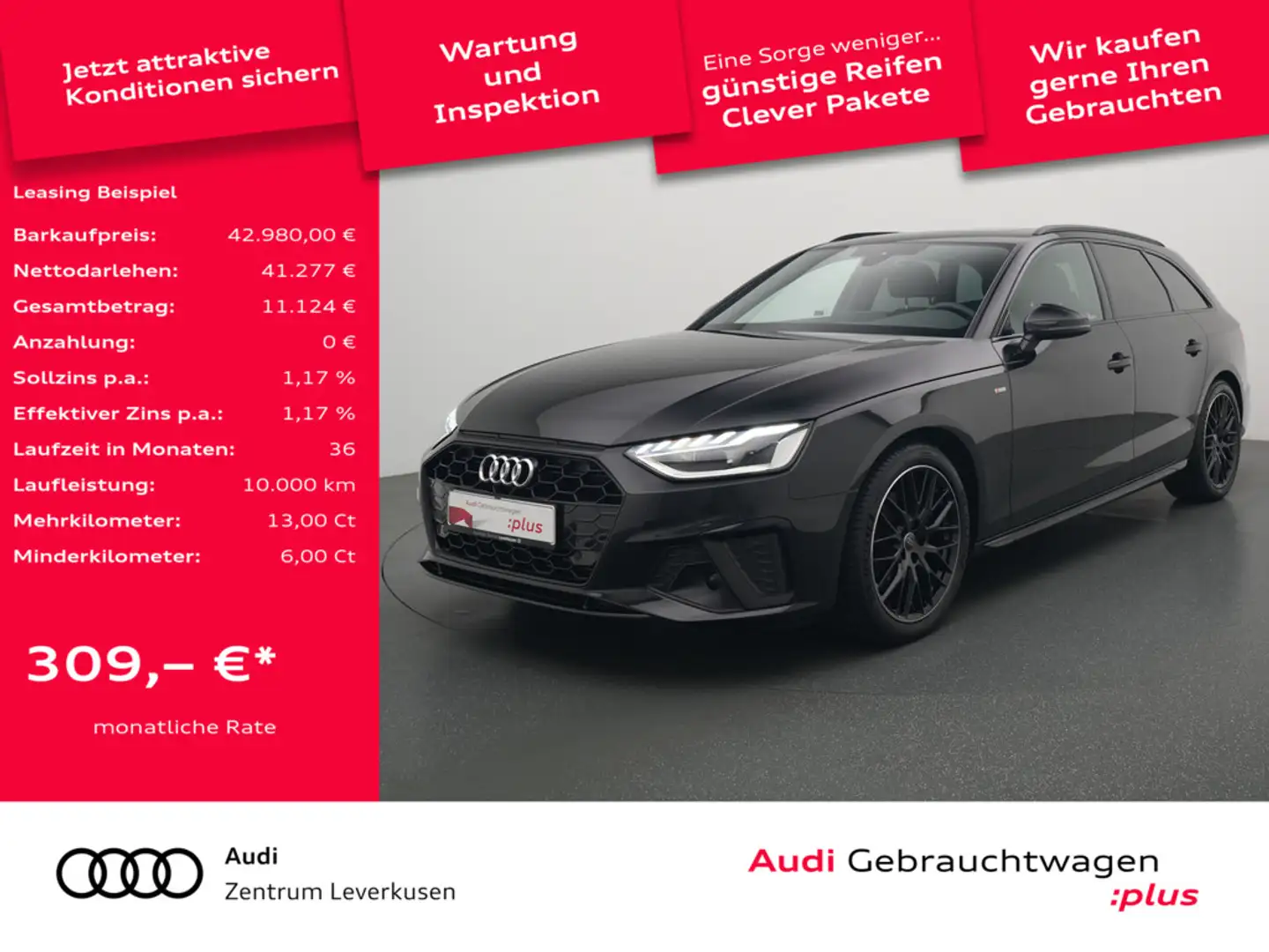 Audi A4 Avant S line ACC NAVI LEDER PANO KAM Schwarz - 1