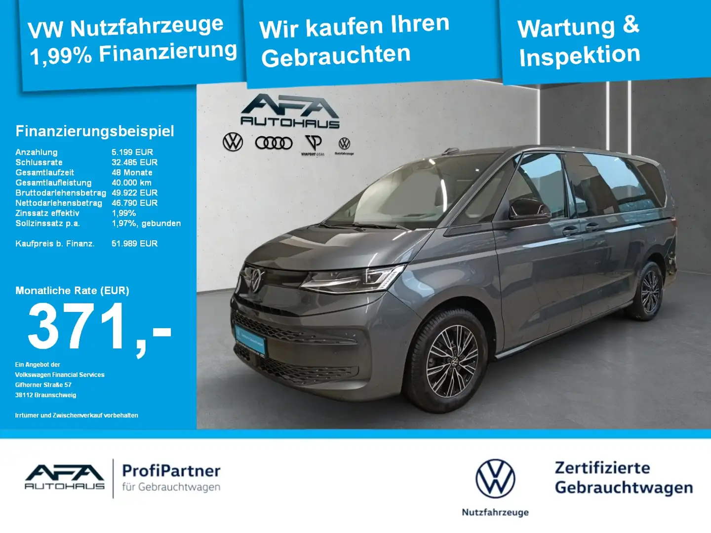 Volkswagen T7 Multivan 2,0 TDI lang DSG LED*Navi*AHK*StdHz Gris - 1