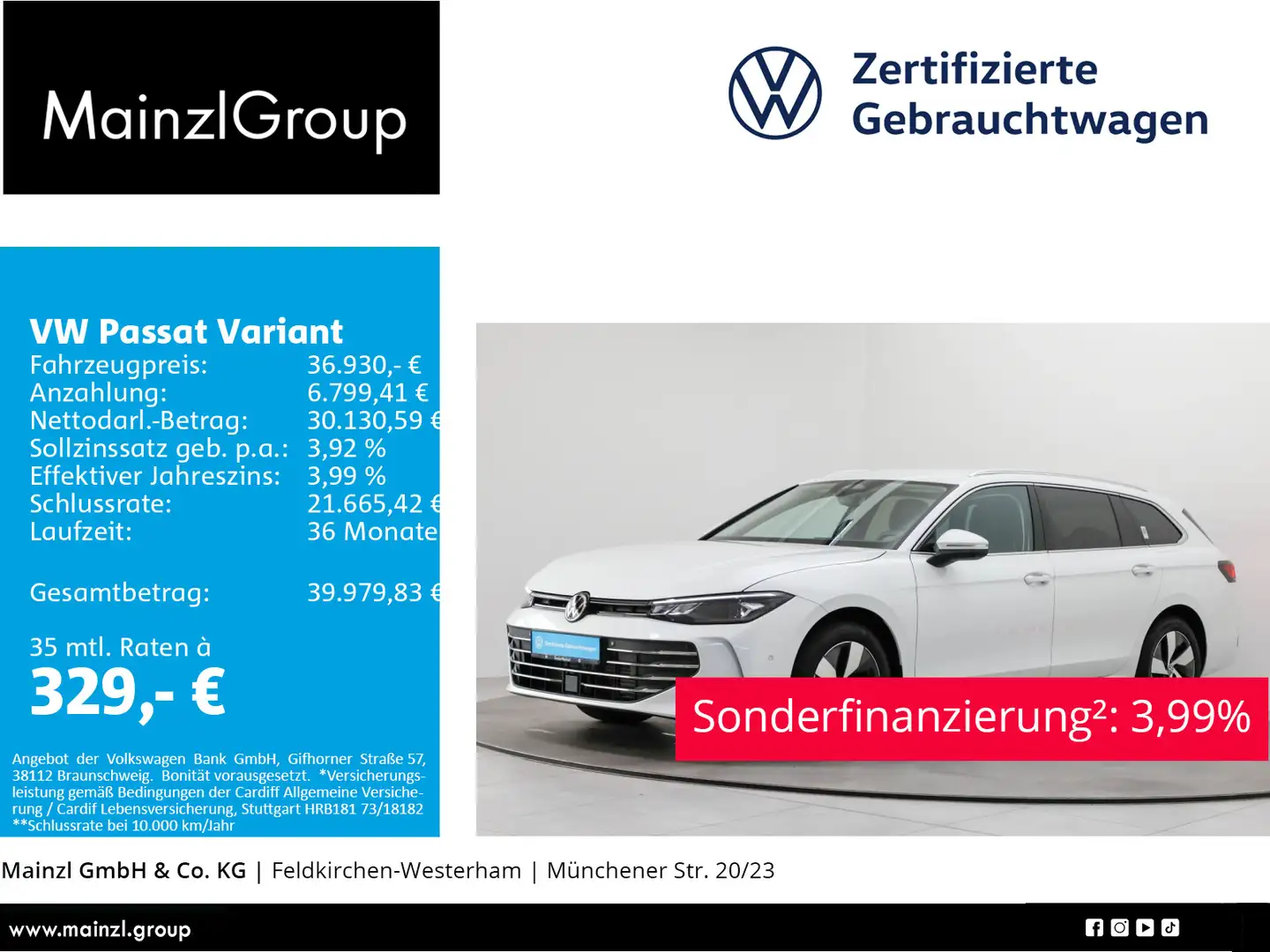 Volkswagen Passat Variant 2.0 TDI DSG Business AHK 360° ACC Weiß - 1