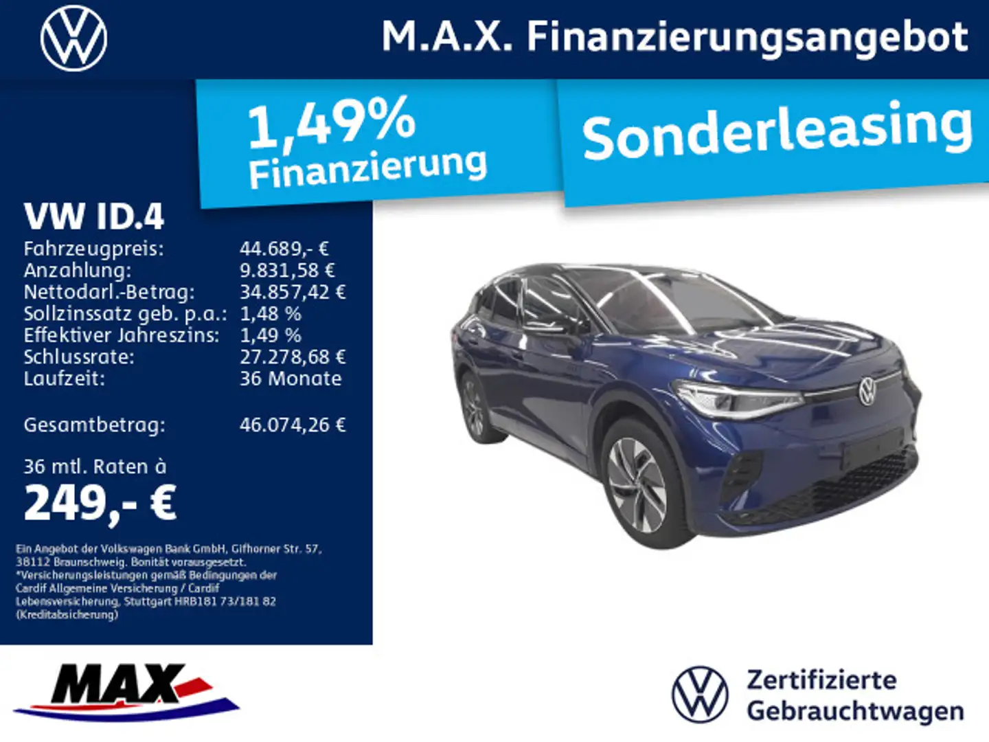 Volkswagen ID.4 GTX 4M IQ.LIGHT+PANO+AHK+KAMERA+NAVI+AR HUD Blau - 1