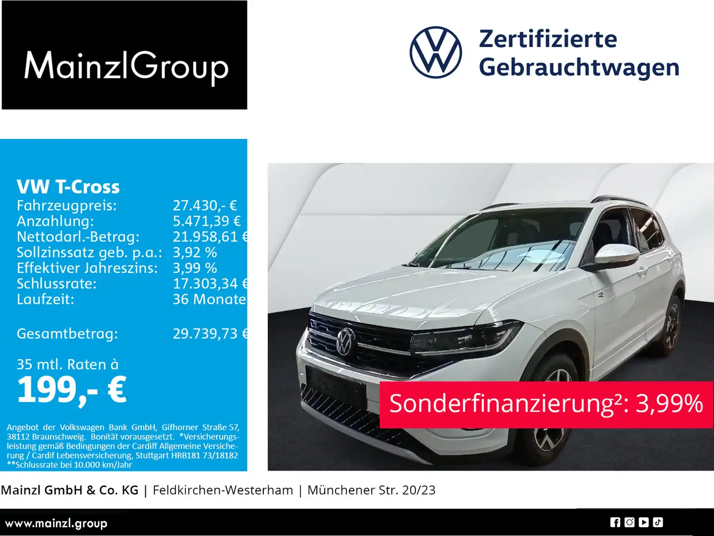 Volkswagen T-Cross 1.5 TSI DSG R-Line AHK Matrix ACC Navi Weiß - 1