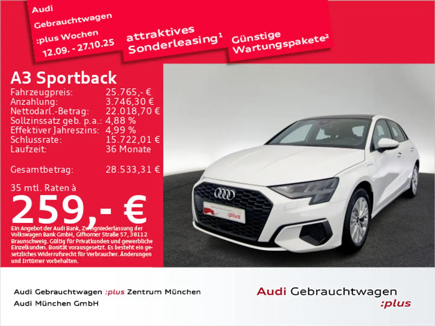 Audi A3 40 TFSI e S tronic Pano/Virtual/Nav Weiß - 1